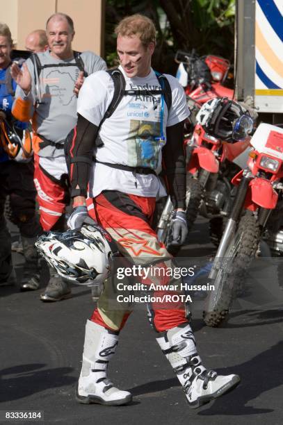 Prince William prepares to set off at the start of the Enduro 2008 Motorcycle Rally to benefit UNICEF, the Nelson Mandela Children's Fund and...