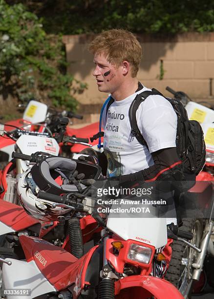 Prince Harry prepares to start the Enduro 2008 Motorcycle Rally to benefit UNICEF, the Nelson Mandela Children's Fund and Sentebale, a charity...
