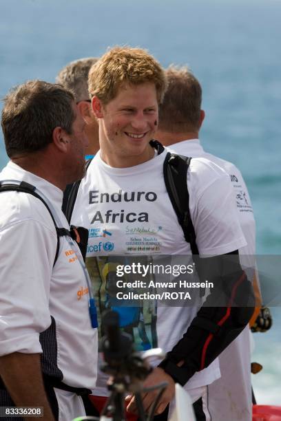 Prince Harry waits at the start of the Enduro 2008 Motorcycle Rally to benefit UNICEF, the Nelson Mandela Children's Fund and Sentebale, a charity...