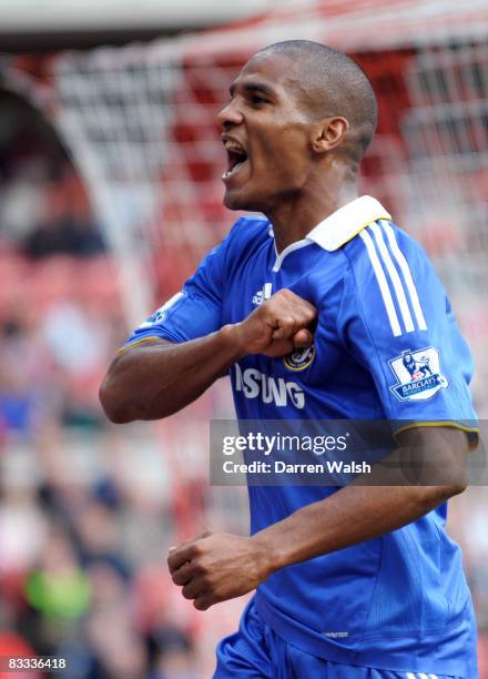 Florent Malouda of Chelsea celebrates after he scores his teams fifth goal during the Barclays Premier League match between Middlesbrough and Chelsea...