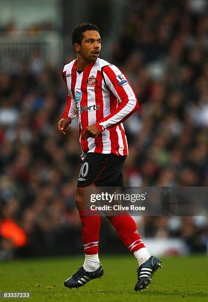 Kieran Richardson of Sunderland looks back after having his goal disallowed during the Barclays Premier League match between Fulham and Sunderland at...