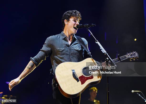 Shawn Mendes performs in concert at Barclays Center of Brooklyn on August 16, 2017 in the Brooklyn borough of New York City.