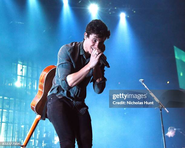 Shawn Mendes performs in concert at Barclays Center of Brooklyn on August 16, 2017 in the Brooklyn borough of New York City.