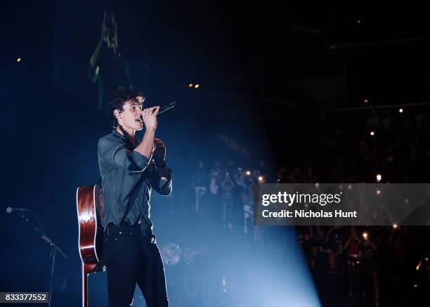 Shawn Mendes performs in concert at Barclays Center of Brooklyn on August 16, 2017 in the Brooklyn borough of New York City.