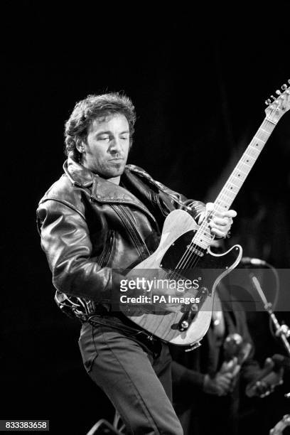 Rock star Bruce Springsteen on stage during the benefit gig at Wembley Stadium