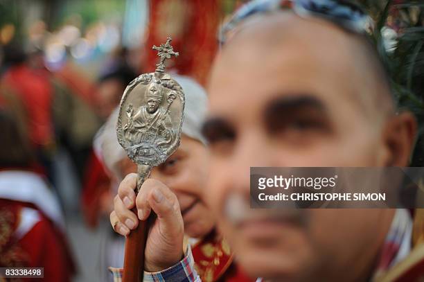 Peninents wait to start a procession past the Madonna Del Rosario Basilica, the Marian Shrine of Pompei on October 18, 2008 where Pope Benedict XVI...