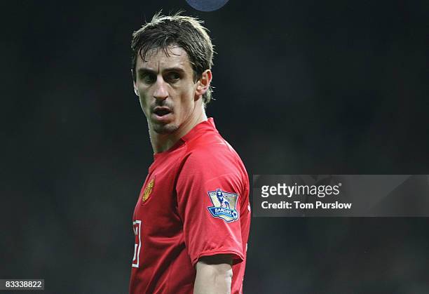 Gary Neville of Manchester Unitedin action during the Barclays Premier League match between Manchester United and West Bromwich Albion at Old...