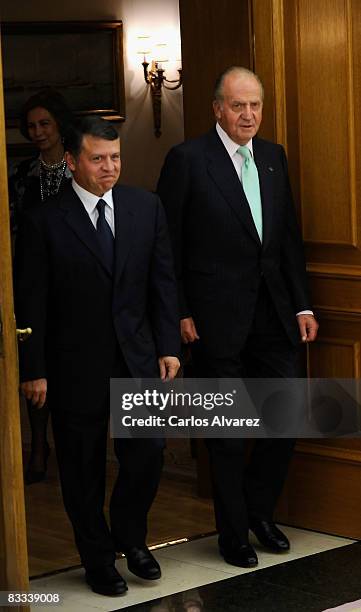 King Abdullah of Jordan and King Juan Carlos of Spain at the Zarzuela Palace on October 18, 2008 in Madrid, Spain.