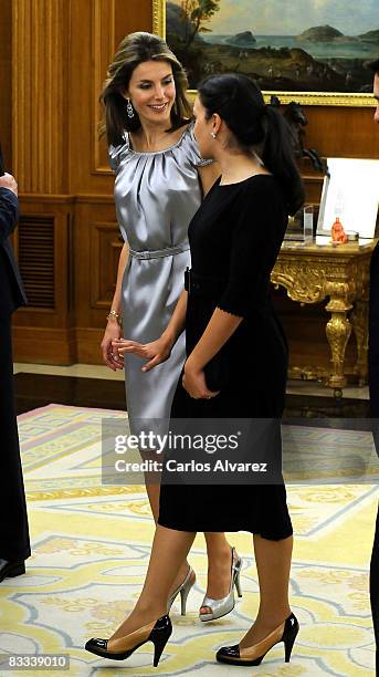 Princess Letizia of Spain and Princess Noor of Jordan at the Zarzuela Palace on October 18, 2008 in Madrid, Spain.