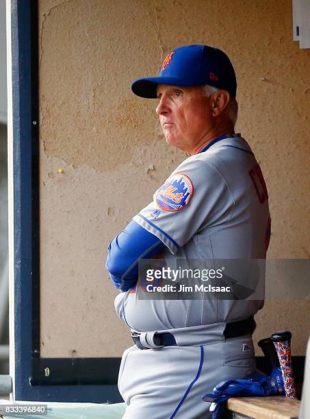 Manager Terry Collins of the New York Mets looks on before a game against the New York Yankees at Yankee Stadium on August 15, 2017 in the Bronx...