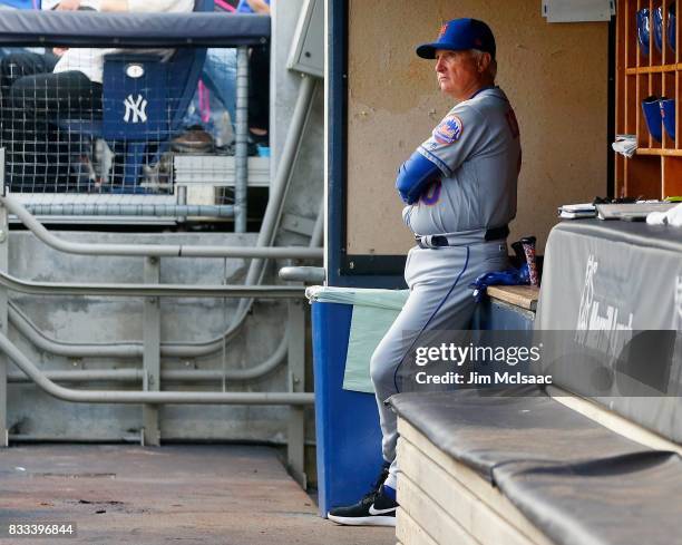 Manager Terry Collins of the New York Mets looks on before a game against the New York Yankees at Yankee Stadium on August 15, 2017 in the Bronx...