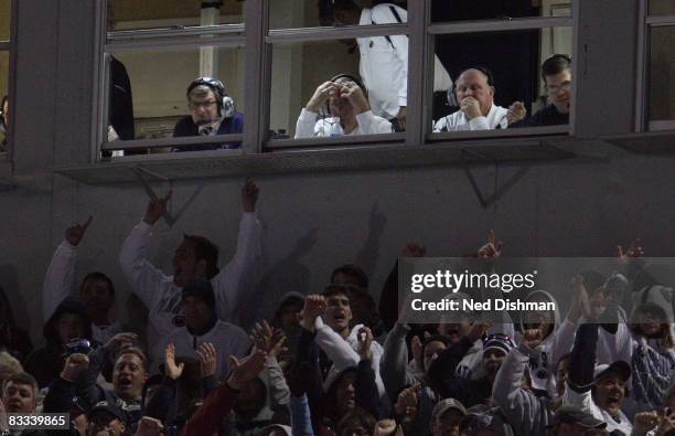 Head coach Joe Paterno of the Penn State Nittany Lions sits in the coaches box during game against the University of Michigan Wolverines at Beaver...