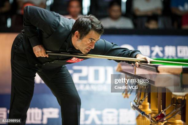 Ronnie O'Sullivan of England plays a shot during his first round match against Sam Baird of England on day two of Evergrande 2017 World Snooker China...