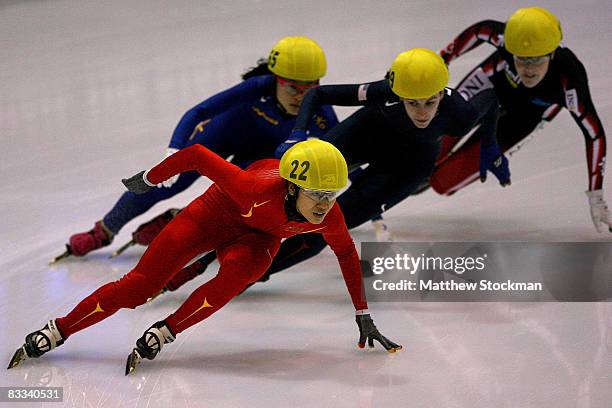 Qiuhong Liu of China competes in the 1000 meter quarterfinals during the Samsung ISU World Cup Short Track at the Utah Olympic Oval October 18, 2008...