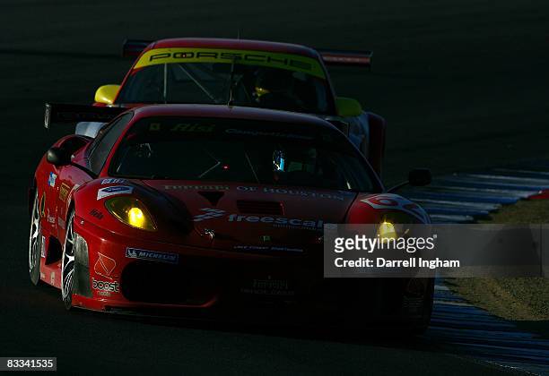 Jamie Melo drives the GT2 Risi Competizione Ferrari 430 GT during the American Le Mans Series Monterey Sports Car Championship on October 18, 2008 at...