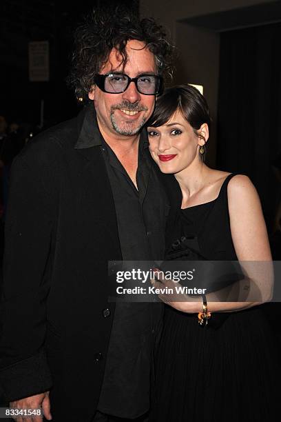 Director Tim Burton and actress Winona Ryder pose backstage during Spike TV's 2008 Scream awards held at the Greek Theater on October 18, 2008 in Los...