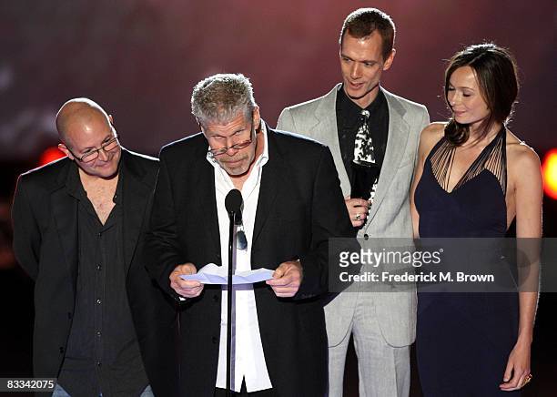 Writer Mike Mignola, actor Ron Perlman, actor Doug Jones and actress Anna Walton accept the Award for Best Fantasy Movie, Hellboy II: Golden Army...