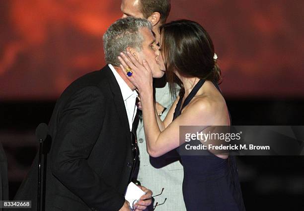 Actor Ron Perlman gets a kiss from actress Anna Walton as they accept the Award for Best Fantasy Movie, Hellboy II: Golden Army, during Spike TV's...