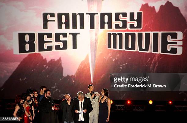 Writer Mike Mignola, actor Ron Perlman, actor Doug Jones and actress Anna Walton accept the Award for Best Fantasy Movie, Hellboy II: Golden Army,...