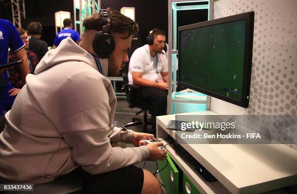 Corentin "Rockyy" Chevrey of France in action in his game against Christopher "Thee Bullock" Bullock of England during day one of the FIFA...