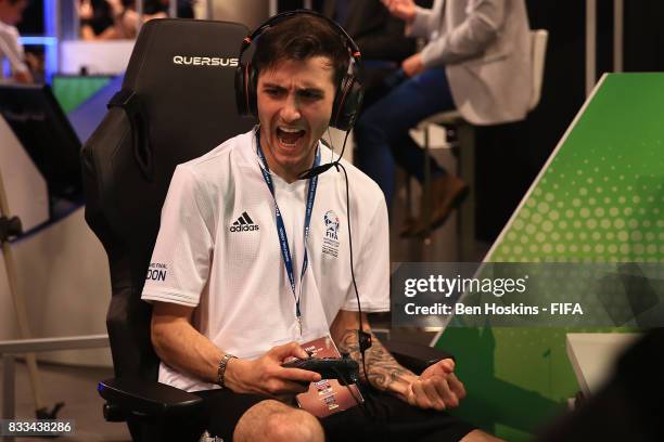 Joseph "Joey" Calabro of The USA celebrates scoring a goal during his game against Rafael "Rafifa 13" Fortes of Brazil during day one of the FIFA...