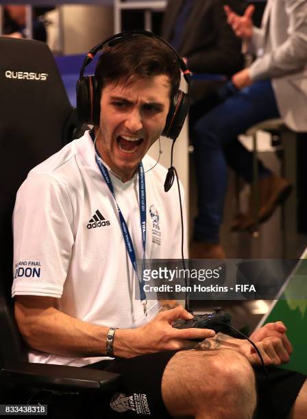 Joseph "Joey" Calabro of The USA celebrates scoring a goal during his game against Rafael "Rafifa 13" Fortes of Brazil during day one of the FIFA...