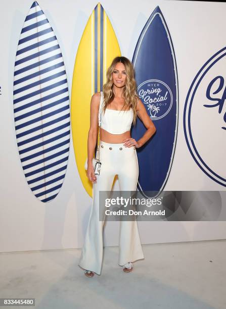 Jennifer Hawkins attends the Myer 'Spring Social' Night Event at Bronte Surf Life Club on August 17, 2017 in Sydney, Australia.