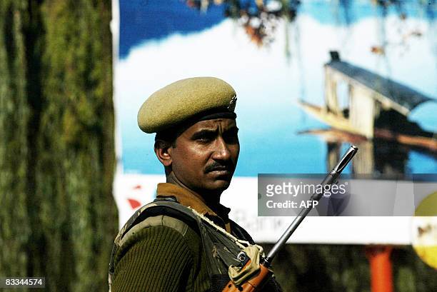 An Indian Central Reserve Police Force soldier keeps vigil on the banks of Dal Lake in Srinagar on october 19,2008. The troubled Indian region of...