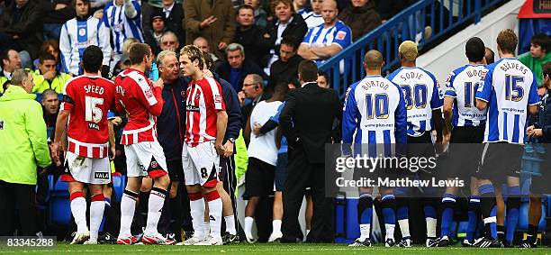 Jermaine Johnson of Sheffield Wednesday is sent off, after being substituted during the Coca-Cola Championship match between Sheffield Wednesday and...