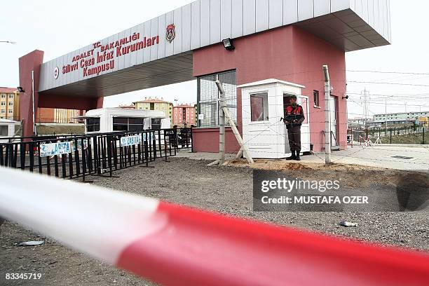 Turkish soldier stands guard in front of the Silivri district prison in Istanbul, as they prepare for the Ergenekon trial on October 19, 2008....
