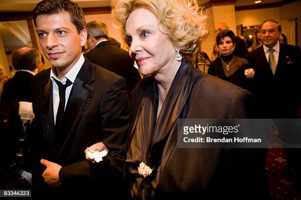 Italian singer Patrizio Buanne escorts Barbara Sinatra, wife of the late entertainer Frank Sinatra, at the National Italian American Foundation's...