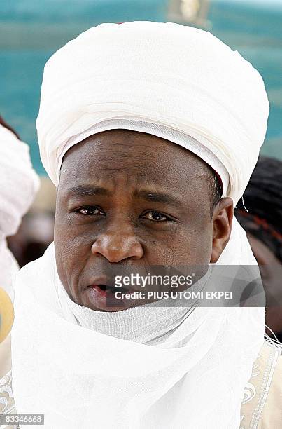 The supreme head of Muslim faithfuls in Nigeria and Sultan of Sokoto Mohammed Sa'ad Abubakar III speaks at the historic first Talakawa Summit in...