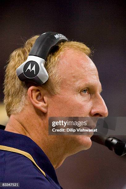 Head coach Jim Haslett of the St. Louis Rams watches his team play against the Dallas Cowboys at the Edward Jones Dome on October 19, 2008 in St....