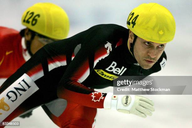 Francois-Louis Tremblay of Canada competes in the 500 meter quarterfinals during the Samsung ISU World Cup Short Track at the Utah Olympic Oval...