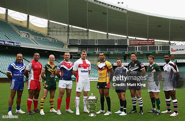 Rugby League World Cup captains pose during a 2008 Rugby League World Cup Press Conference at the Sydney Football Stadium on October 20, 2008 in...