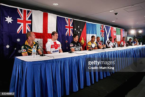 Rugby League World Cup captains speak to the media during a 2008 Rugby League World Cup Press Conference at the Sydney Football Stadium on October...