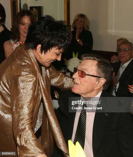 Liza Minnelli and Tony Martin attend the wedding of Michael Feinstein and Terrence Flannery held at a private residence on October 17, 2008 in Los...