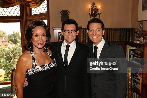 Freda Payne poses with Michael Feinstein and Terrence Flannery during their wedding ceremony held at a private residence on October 17, 2008 in Los...