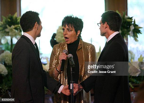 Liza Minnelli attends Michael Feinstein and Terrence Flannery's wedding ceremony held at a private residence on October 17, 2008 in Los Angeles,...
