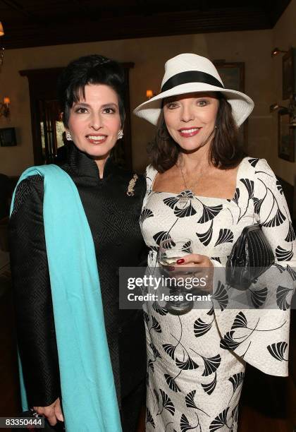 Arlene Lazare and Joan Collins attend the wedding of Michael Feinstein and Terrence Flannery held at a private residence on October 17, 2008 in Los...