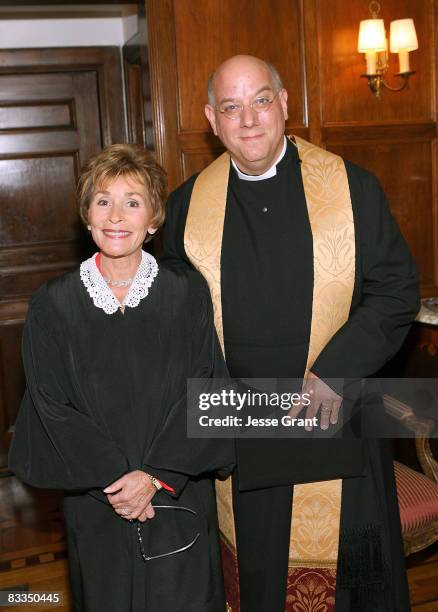 Judge Judy Sheindlin and Gabriel Ferrer attend the wedding of Michael Feinstein and Terrence Flannery held at a private residence on October 17, 2008...