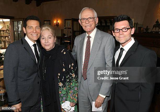 Marilyn Bergman and Alan Bergman pose with Michael Feinstein and Terrence Flannery during their wedding ceremony held at a private residence on...