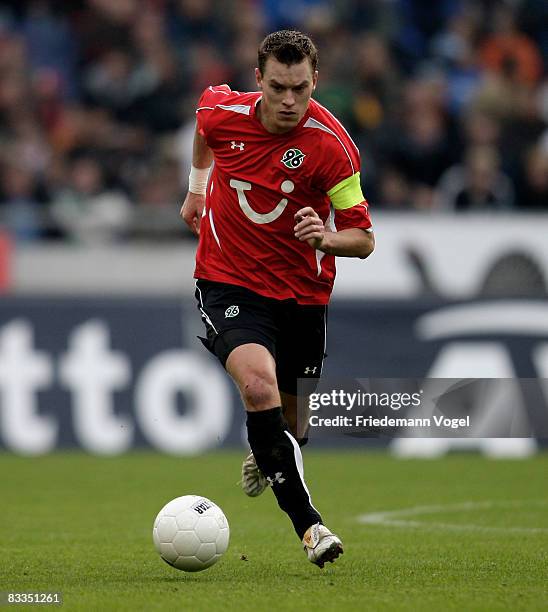 Hanno Balitsch of Hannover in action during the Bundesliga match between Hannover 96 and 1899 Hoffenheim at the AWD Arena on October 18, 2008 in...