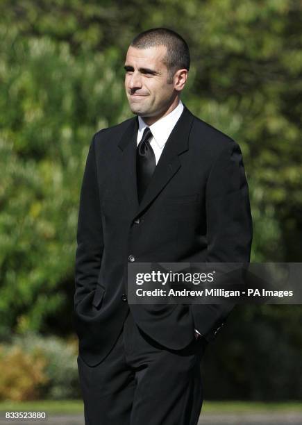 Dario Franchitti arriving for the funeral of Colin McRae and son Johnny at East Chapel, Daldowie Crematorium.