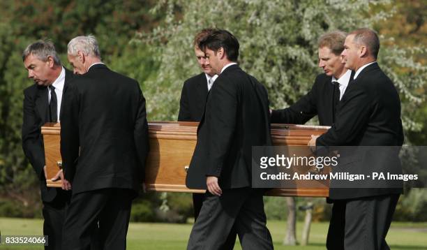Colin and Johnny McRae's coffin arriving at East Chapel, Daldowie Crematorium.