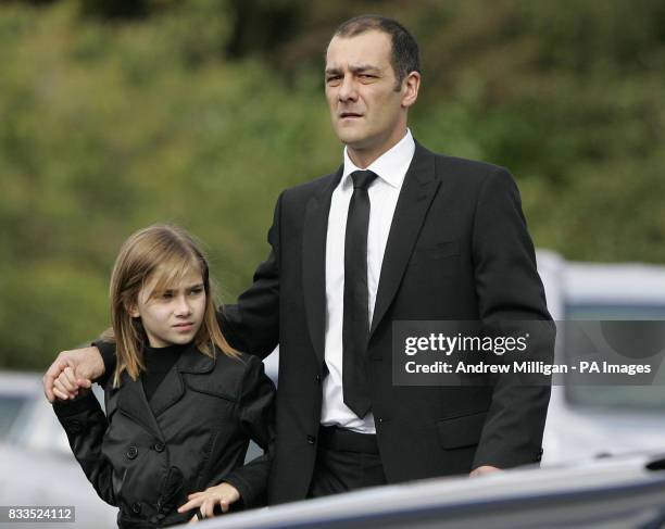 Mark Porcelli and family, father of Ben Porcelli who was killed in crash, arriving for the funeral of Colin McRae and son Johnny at East Chapel,...