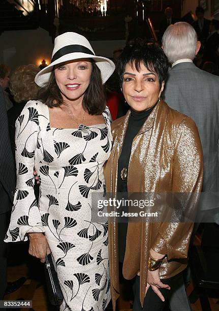 Joan Collins and Liza Minnelli attend the wedding of Michael Feinstein and Terrence Flannery held at a private residence on October 17, 2008 in Los...