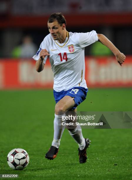 Milan Jovanovic of Serbia in action during the FIFA 2010 World Cup Qualifying Group 7 match between Austria and Serbia at the Ernst Happel Stadium on...