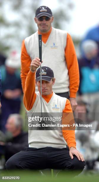 Continental Europe's Raphael Jacqueline and Gregory Havret on the 16th green during day three of the Seve Trophy at The Heritage Golf & Spa Resort,...