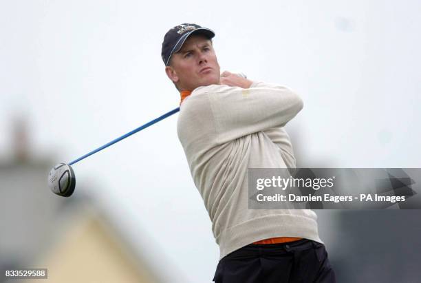 Continental Europe's Robert Karlsson tees off from the 10th during the Greensomes on day three of the Seve Trophy at The Heritage Golf & Spa Resort,...